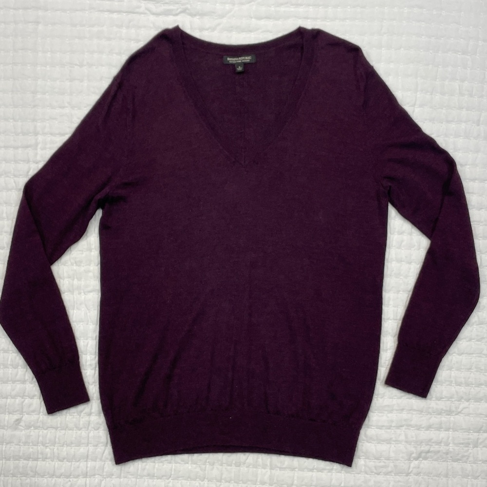 Banana Republic Extra Fine Merino Dark Purple V-Neck Sweater